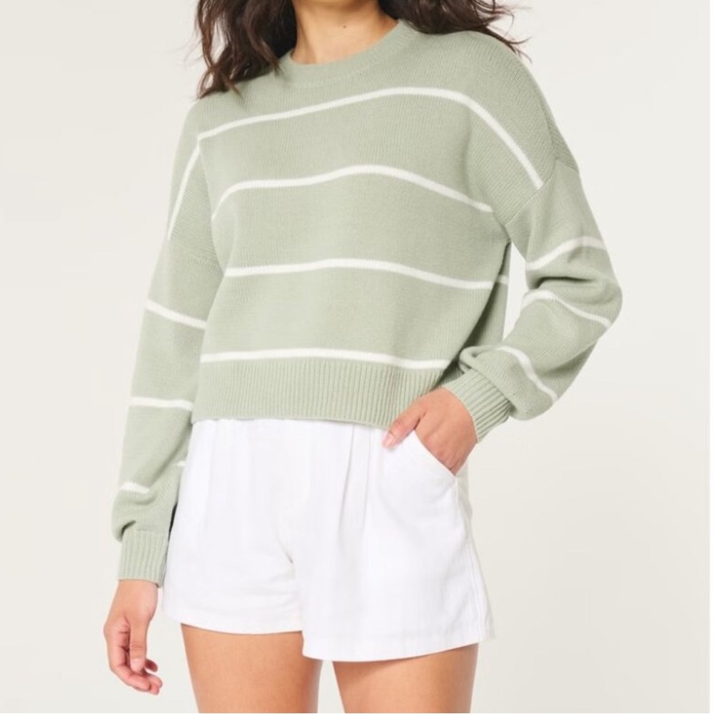 Hollister Sage Green Striped Knit Sweater